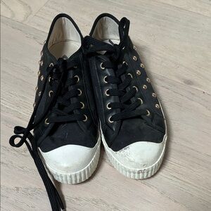 Stylish Black and White Women's Sneakers with Gold Details